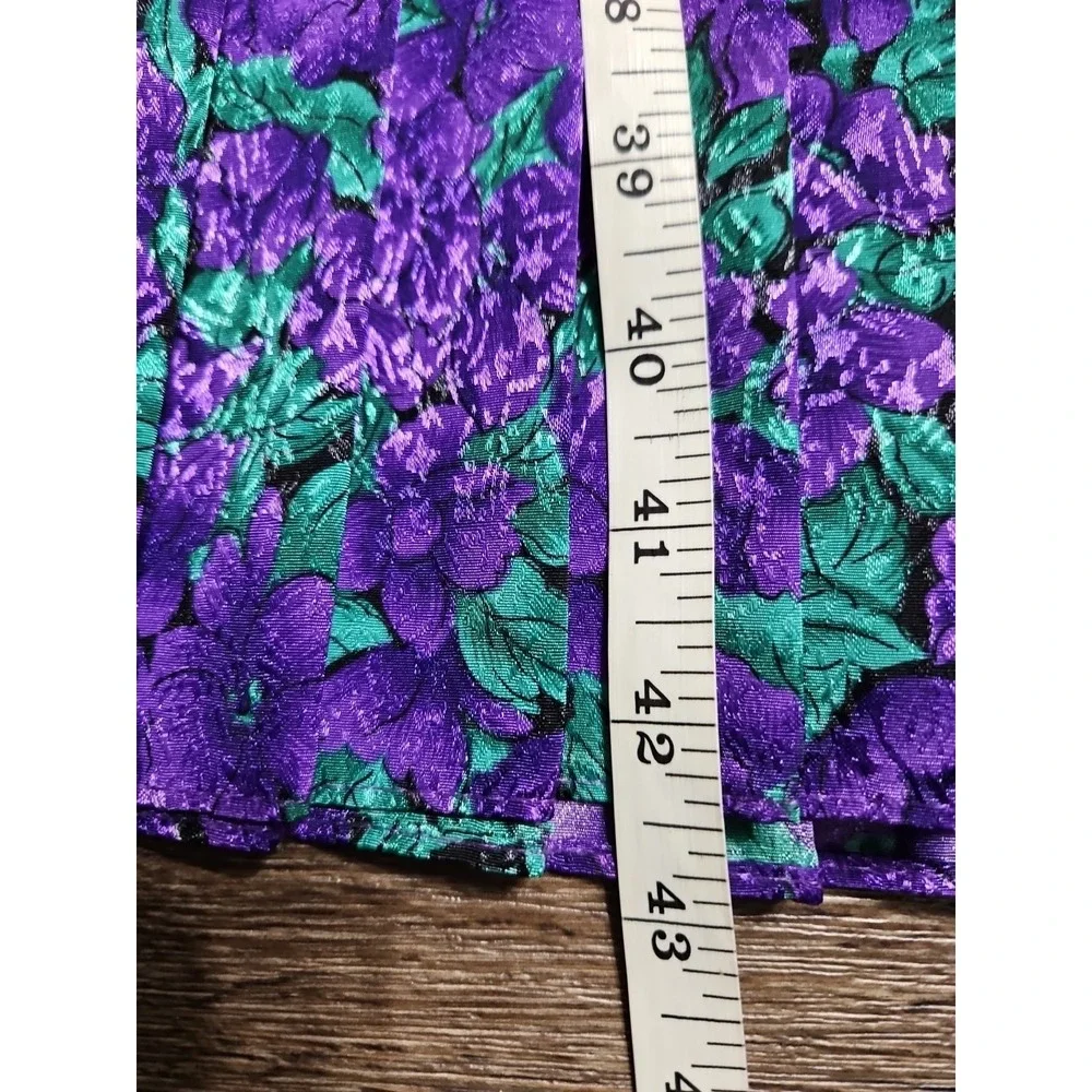 Vintage 80's Breli Original‎ Green & Purple Floral Belted Dress Size:12